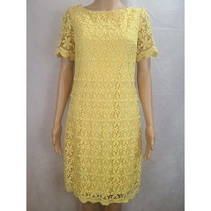 J Howard Women's (6) Yellow Lace Sheath Short Sleeve Dress